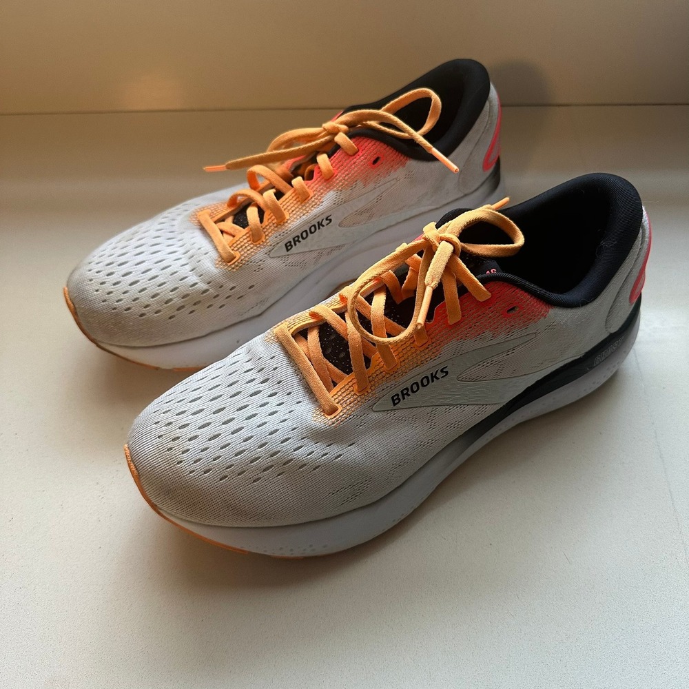 Brooks Ghost 16 Mens Running Shoes White Orange 1104181D170 Size 9.5
